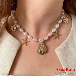 گردنبند ساحلی مروارید دخترانه استیل با طول 45 سانتی متر کد GNB161911W