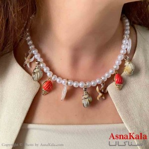 گردنبند ساحلی مروارید دخترانه استیل با طول 45 سانتی متر کد GNB161912W