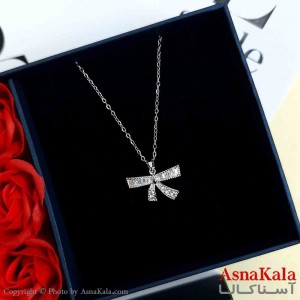 گردنبند پاپیون نقره ای دخترانه استیل با طول 45 سانتی متر کد GNB161940W