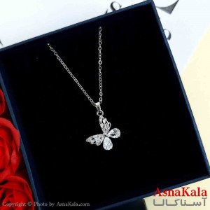 گردنبند پروانه نقره ای دخترانه استیل با طول 45 سانتی متر کد GNB161948W