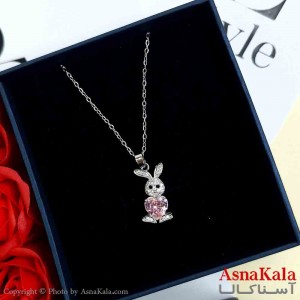 گردنبند خرگوش نقره ای دخترانه استیل با طول 45 سانتی متر کد GNB161960W