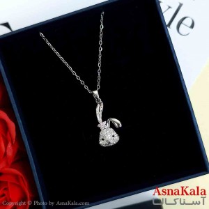 گردنبند خرگوش نقره ای دخترانه استیل با طول 45 سانتی متر کد GNB161962W