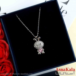گردنبند خرگوش نقره ای دخترانه استیل با طول 45 سانتی متر کد GNB161965W