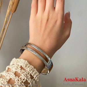 بنگل زنانه دولاین نقره ای فشن کد DSB181524W