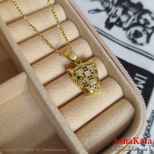 گردنبند کله ببر طلایی دخترانه استیل با زنجیر 45 سانتی متر کد GNB162054W