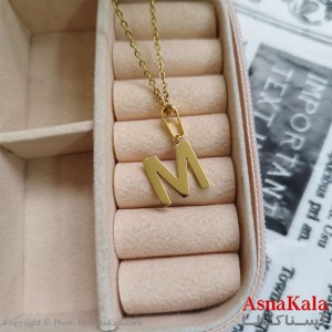 گردنبند M طلایی دخترانه استیل با زنجیر 45 سانتی متر کد GNB162061W