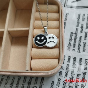 گردنبند شادی و غم دخترانه استیل با زنجیر 45 سانتی متر کد GNB162073W