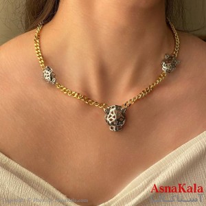 گردنبند طلایی نقره ای ببر دخترانه استیل کد GNB162147W