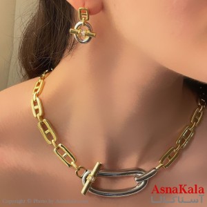 نیم ست زنانه هرمس شامل گردنبند و گوشواره ترند رنگ طلایی کد NIM141061W
