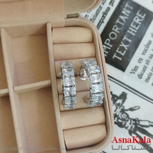 گوشواره جواهری مدل آویز نگیندار رنگ نقره ای کد GSH152067W