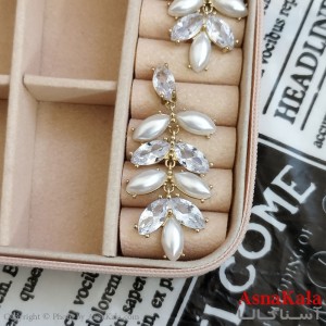 گوشواره جواهری مدل آویز نگیندار رنگ طلایی کد GSH152076W