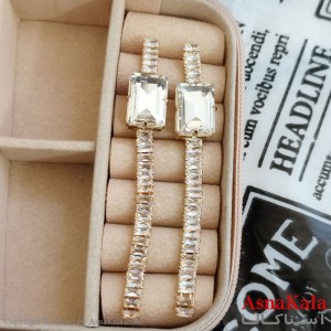 گوشواره جواهری مدل آویز نگیندار رنگ طلایی کد GSH152077W