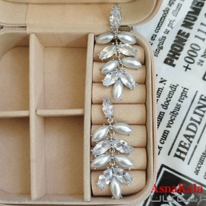 گوشواره جواهری مدل آویز نگیندار رنگ نقره ای کد GSH152080W