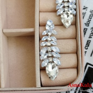 گوشواره جواهری مدل آویز نگیندار رنگ نقره ای کد GSH152082W