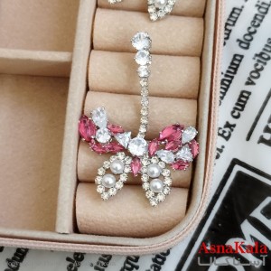 گوشواره پروانه جواهری مدل آویز نگیندار رنگ نقره ای کد GSH152083W