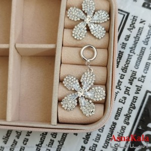 گوشواره گل جواهری مدل آویز