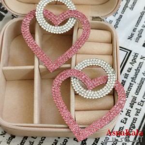 گوشواره قلب جواهری مدل آویز نگیندار رنگ نقره ای کد GSH152091W