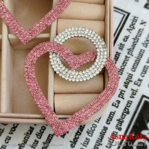 گوشواره قلب جواهری مدل آویز نگیندار رنگ نقره ای