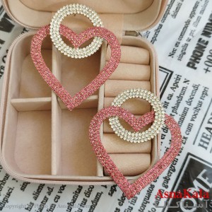 گوشواره قلب جواهری مدل آویز طلایی