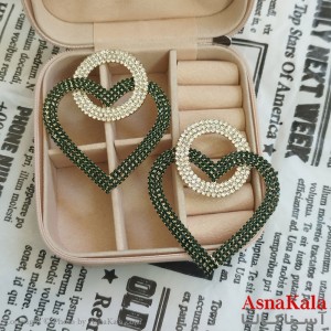 گوشواره قلب جواهری نگین سبز
