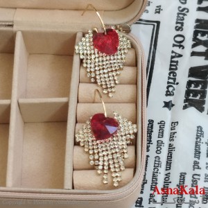 گوشواره جواهری مدل آویز نگیندار رنگ طلایی کد GSH152101W