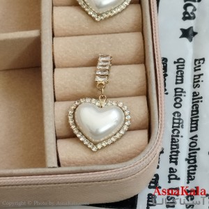 گوشواره قلب جواهری مدل آویز نگیندار رنگ طلایی کد GSH152102W