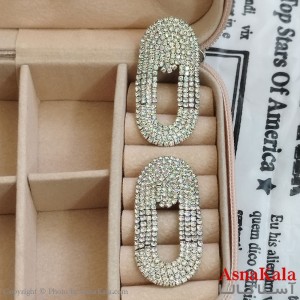 گوشواره جواهری مدل آویز نگیندار رنگ نقره ای کد GSH152107W