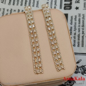 گوشواره جواهری مدل آویز نگیندار رنگ طلایی کد GSH152121W