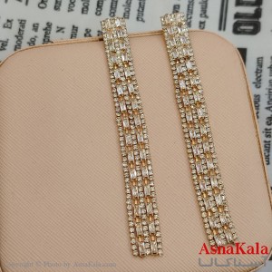 گوشواره جواهری مدل آویز نگیندار رنگ طلایی