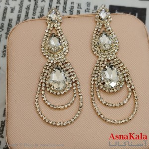 گوشواره جواهری مدل آویز نگیندار رنگ طلایی کد GSH152122W