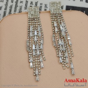 گوشواره جواهری مدل آویز نگیندار رنگ نقره ای کد GSH152123W