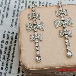 گوشواره جواهری مدل آویز نگیندار رنگ نقره ای کد GSH152126W