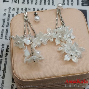 گوشواره جواهری مدل آویز نگیندار رنگ نقره ای کد GSH152130W