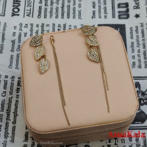 گوشواره جواهری مدل آویز نگیندار رنگ طلایی کد GSH152132W