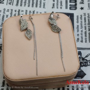 گوشواره جواهری مدل آویز نگیندار رنگ نقره ای کد GSH152133W