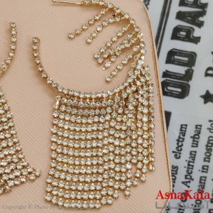 گوشواره جواهری مدل آویز نگیندار رنگ طلایی کد GSH152134W