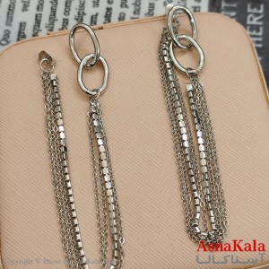 گوشواره جواهری مدل آویز نگیندار رنگ نقره ای کد GSH152136W