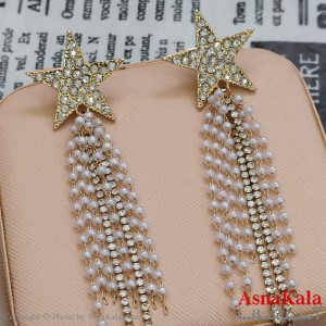 گوشواره ستاره جواهری مدل آویز نگیندار رنگ طلایی کد GSH152138W