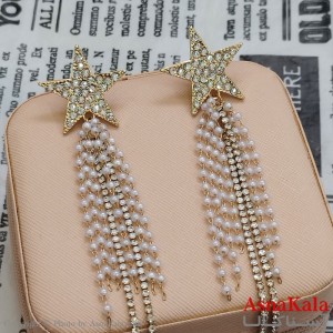 گوشواره ستاره جواهری مدل آویز نگیندار رنگ طلایی