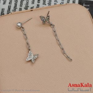 گوشواره پروانه رنگ نقره ای کد GSH152143W