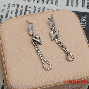 گوشواره جواهری مدل آویز نگیندار رنگ نقره ای کد GSH152150W