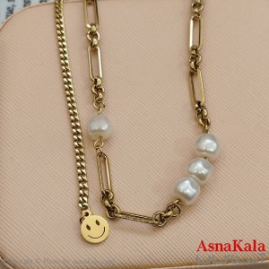گردنبند مروارید طلایی دخترانه استیل کد GNB162170W