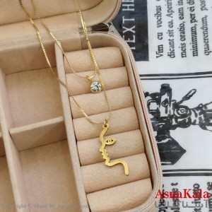 گردنبند دولاین رخ طلایی دخترانه استیل کد GNB162171W