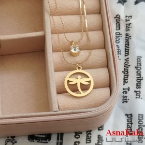 گردنبند دولاین سنجاقک طلایی دخترانه استیل کد GNB162181W