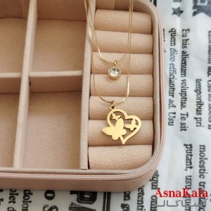 گردنبند دولاین پروانه طلایی دخترانه استیل کد GNB162183W