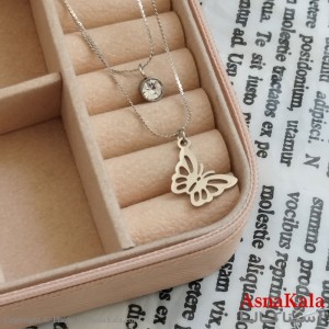 گردنبند دولاین پروانه نقره ای دخترانه استیل کد GNB162187W