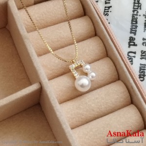 گردنبند ملودی مروارید طلایی دخترانه استیل کد GNB162191W