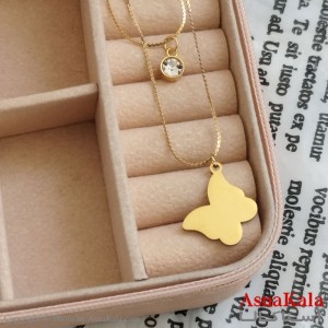 گردنبند دولاین پروانه طلایی دخترانه استیل کد GNB162194W