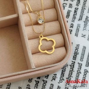 گردنبند دولاین ونکلیف طلایی دخترانه استیل کد GNB162196W