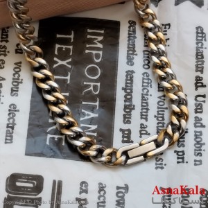 زنجیر کارتیر طلایی نقره ای استیل 60 سانتی متر 7 میل با قفل رولکسی  کد GNB162231W